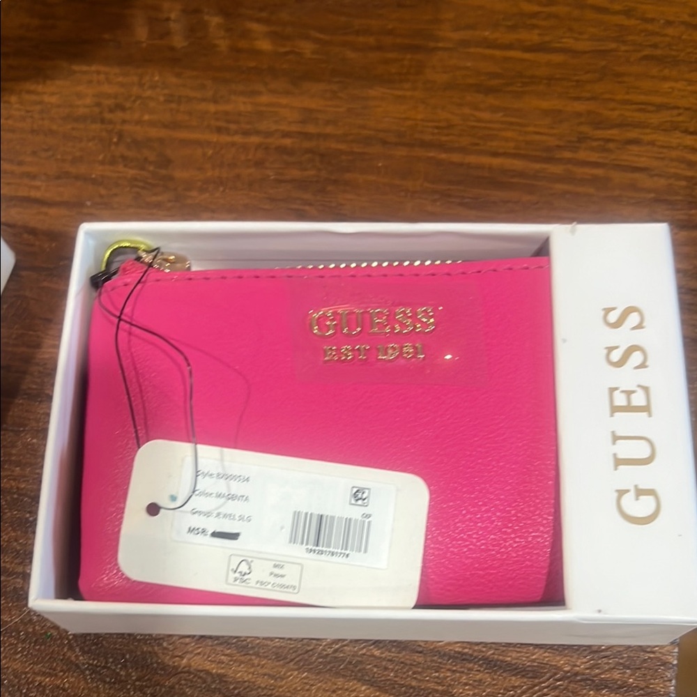 Guess Fuchsia Coin Pouch with Gold Accents